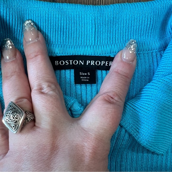 Boston Proper Sleeveless Ribbed Half-Zip Sweater in Splash Blue SZ SM - Picture 4 of 6